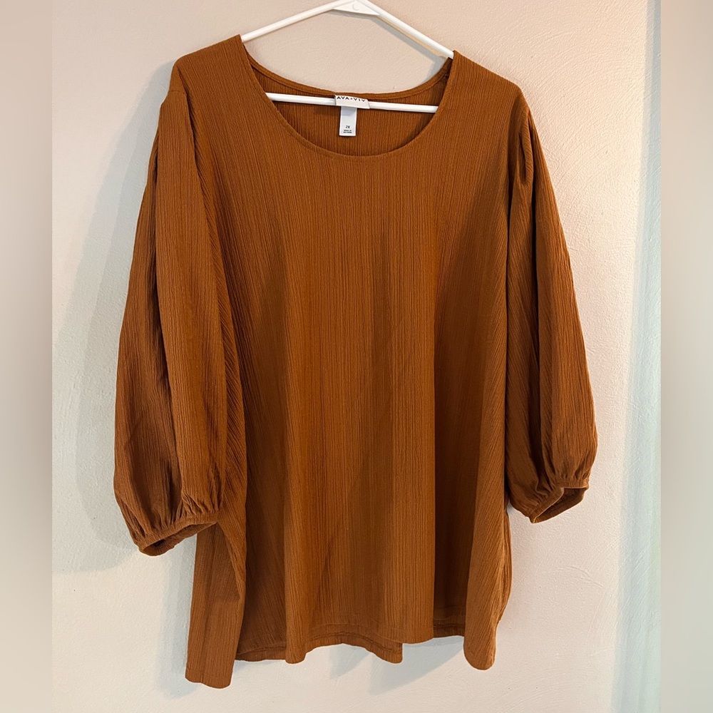 Ava & Viv guaze blouse top womens 2x burnt orange brown peasant boho bishop soft